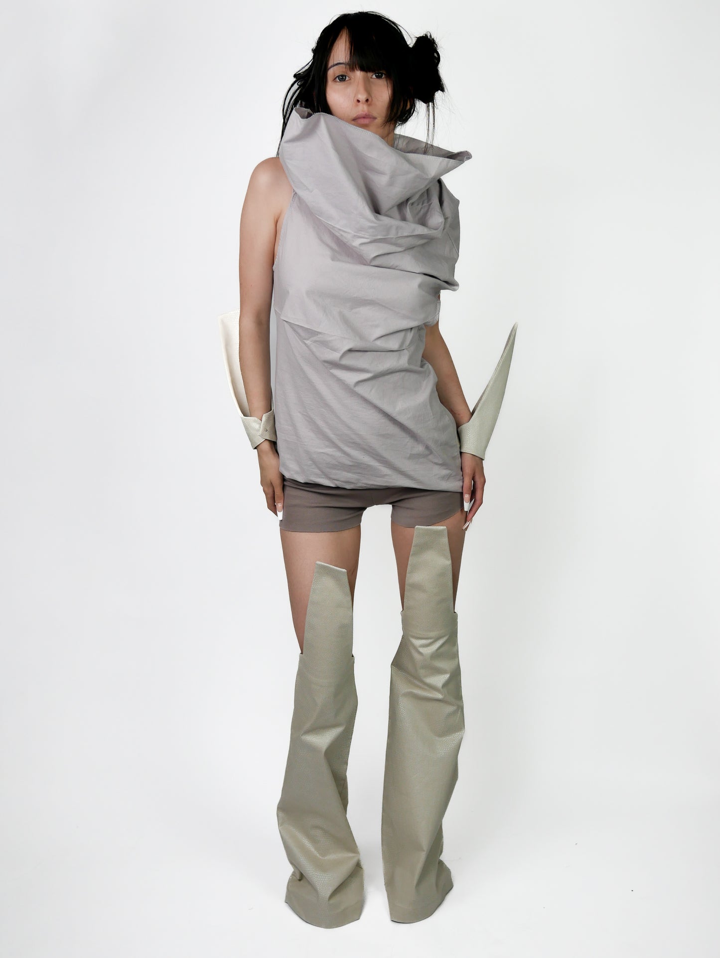 VOID WRAP Asymmetric Collar Top