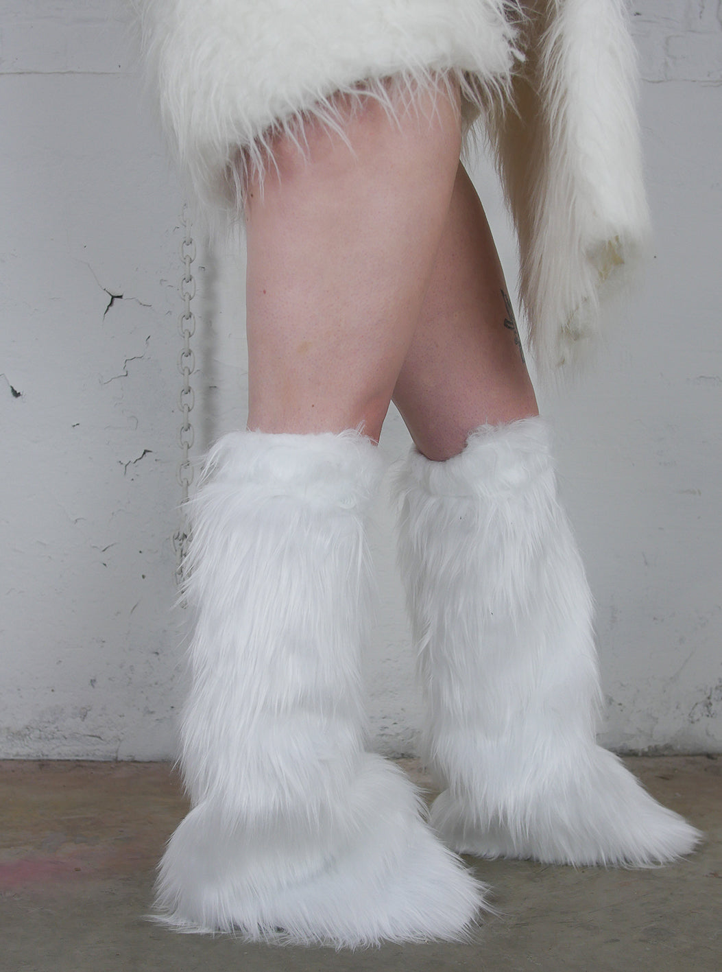 White fur legwarmers